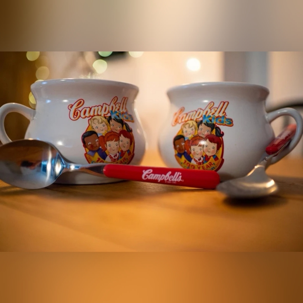 Set of 2 Vintage Campbell Kids 100 Year Celebration Soup Bowl and Spoons
